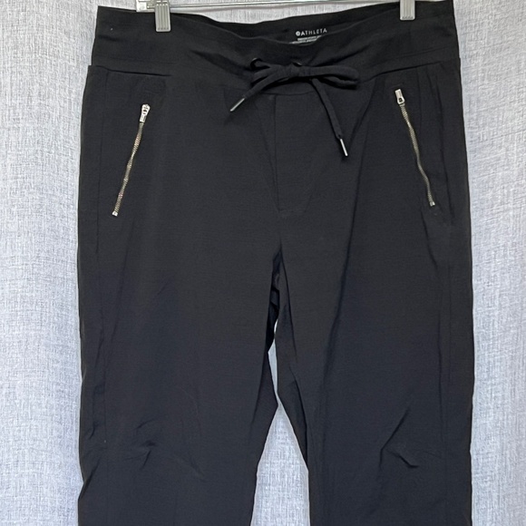 Athleta Pants Trekkie North Jogger Size 14 Faux Zip fly Pockets Black Nylon Span - Picture 2 of 9